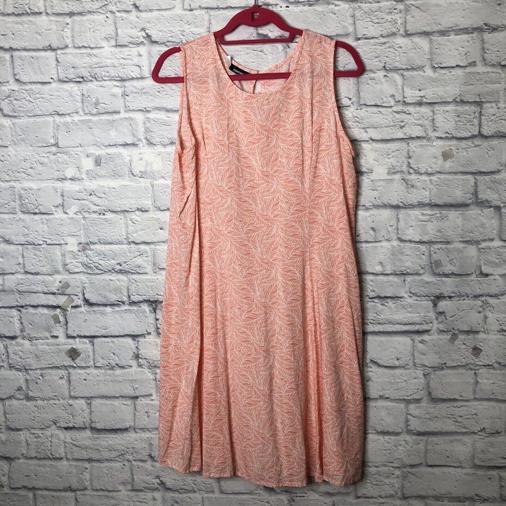 Basic Editions Sleeveless Back Keyhole Button Floral Print Dress Orange/white XL